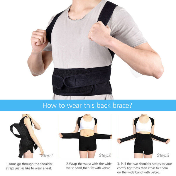 Full Back Posture Corrector Adjust Lumbar Shoulder Support Brace Belt Women Men