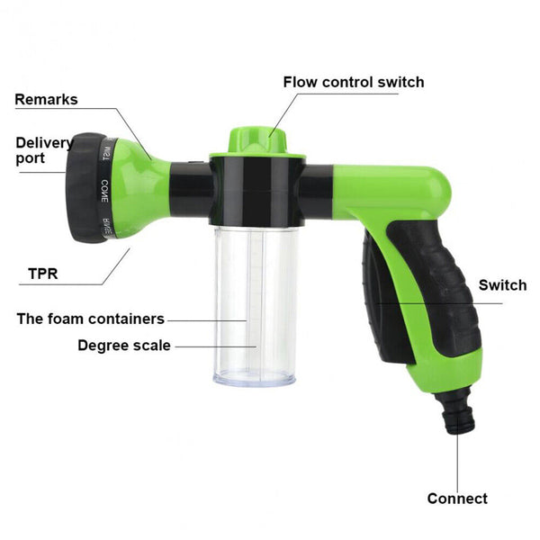 Washing Nozzle Plant Pet Hose 8mode Garden Car Water Foam Sprayer Soap Dispenser