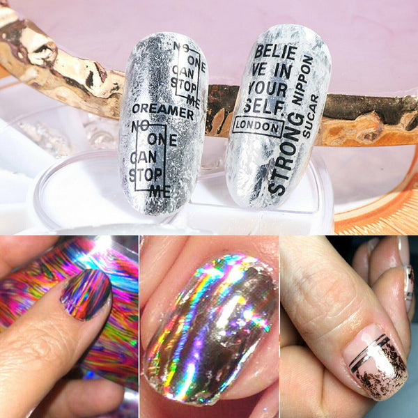 Set of 10 Styles Galaxy Marble Transfer Foil Paper Star Glue Nail Art Stickers