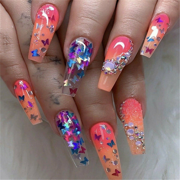 ❥ Nail Sequins Nail Art Flakes Glitter Foil Butterfly 3D Laser Holographic DIY