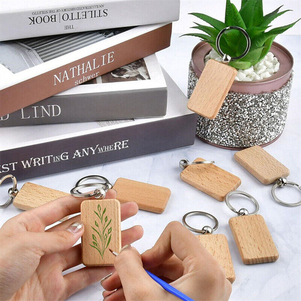 10PCS Plain Wooden Keyring Keychain Wood Key Ring Chain Gift Bag Charm Tag DIY