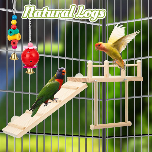 Bird Swing Toy Wooden Parrot Perch Stand Playstand Beads Cage Playground