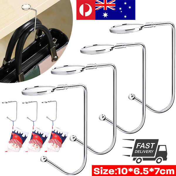 Christmas stocking holders, silver metal hooks with round top, 10 x 6.5 x 7 cm