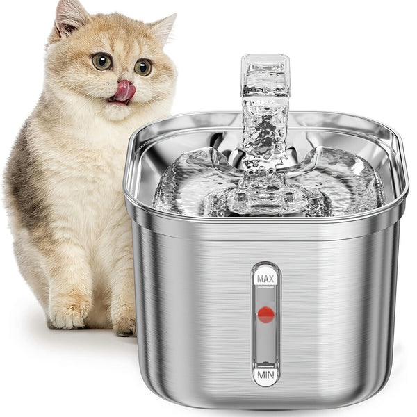 2.2L Stainless Steel Water Fountain Pet Dog Cat Drinking Dispenser Filter Feeder