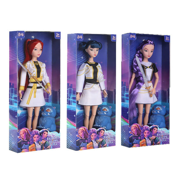 Three K-pop fashion dolls in separate boxes