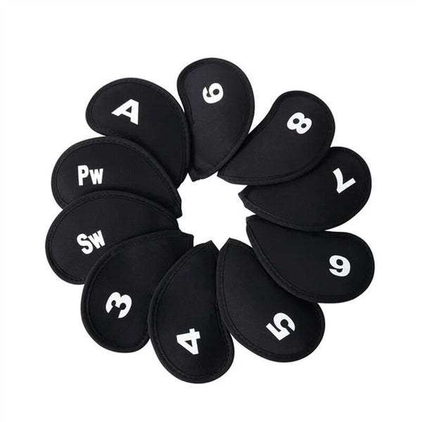 10 PCS Golf Head Cover Club Iron Putter Head Protector Neoprene Covers Set Black