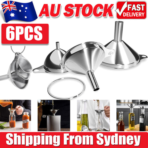 6x Stainless Steel Funnel Oil Liquid Funnel Metal Funnel With Detachable Filter