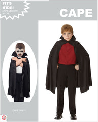 Kids Vampire Costume Cape - 90cm Black Cape with Collar for Halloween and Book Week