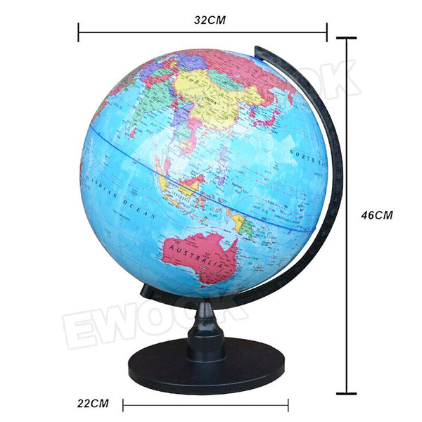 32cm World Globe Map Blue Ocean Swivel Stand Geography Educational Toy Gift