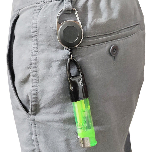 15X Retractable Lighter Leash Clip Keychain Rubber Cover Large Maxi Bic Black