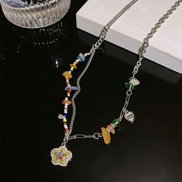 Colourful Flower Smiley Necklace Collarbone Chain Cheerful Women's Accessory