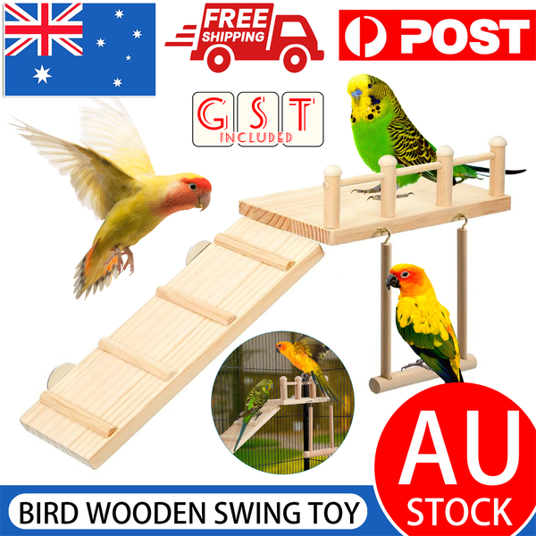 Bird Swing Toy Wooden Parrot Perch Stand Playstand Beads Cage Playground