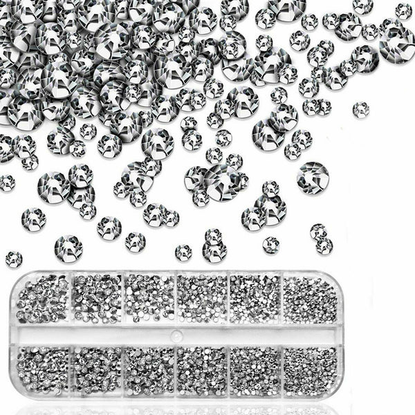 Clear Nail Art Rhinestone Flatback Multi-sizes Diamond Beads Gems +2x Tweezers A