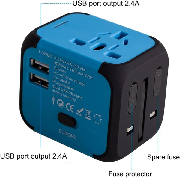 Universal World Travel Adapter 2 USB Charger US/UK/EU/AU Plug Converter 100-240V