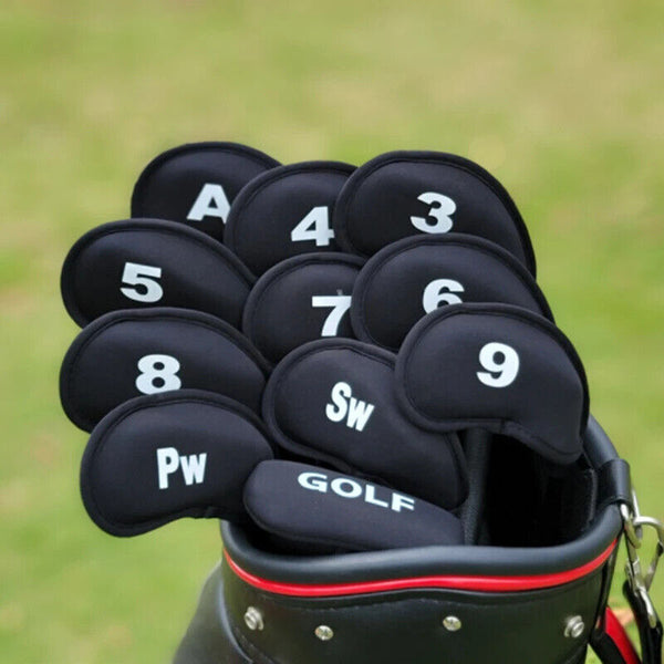 10 PCS Golf Head Cover Club Iron Putter Head Protector Neoprene Covers Set Black