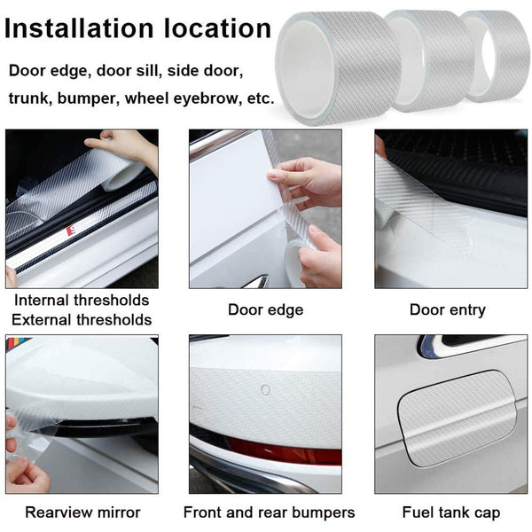 2X Car Door Sill Protector Edge Sticker Carbon Fiber Rubber Bumper Guard Strip