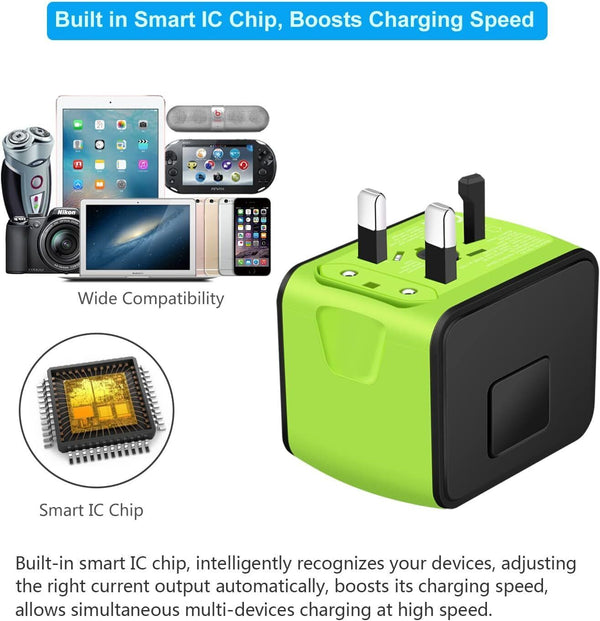 FAST 3.4 / 5A Universal Travel Adapter 3 USB &Type-C Outlet Converter Plug Power