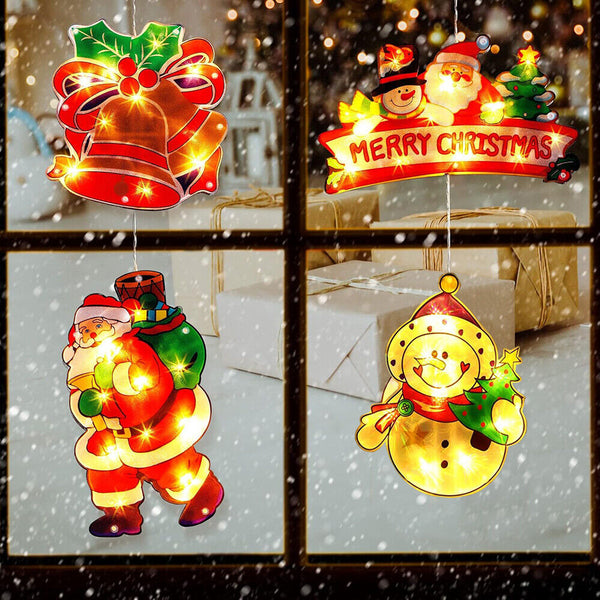 Xmas Suction Cup Window Hanging Lights Battery Operated Light Up Christmas Decor