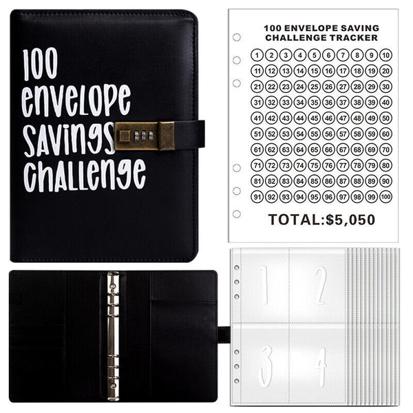 100 Days-Envelope Saving Money Book Budget Savings Challenge Binder with Lock