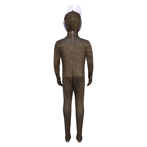 Brown Labubu costume jumpsuit back view with zip – Pop Mart kids