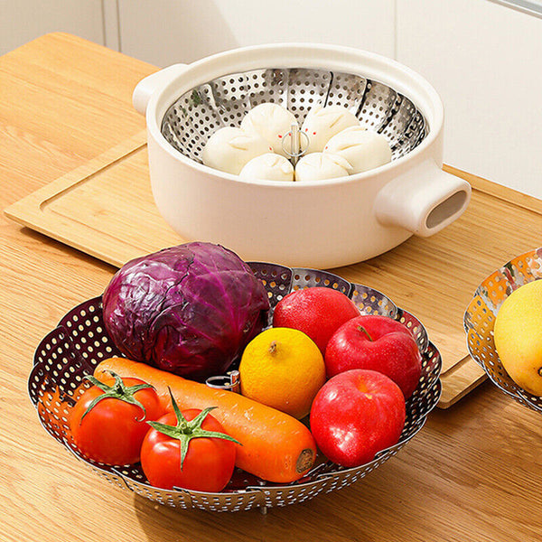 Stainless Steel Steamer Tray Kitchen Drain Basket Fruit Rack for Buns Cooking