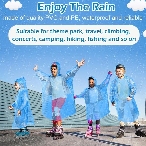 2pk Disposable Ponchos Adult Emergency Rain Coat Hiking Camping Hood Waterproof