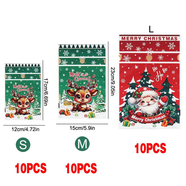Mixed size pack J: 10 small Reindeer, 10 medium Reindeer and 10 large Santa Christmas gift bags