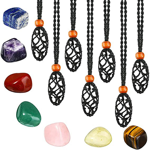 UP 10xEmpty Stone Holder Necklace Crystal Quartz Gemstone Cage Rope Cord Pendant