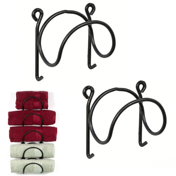 2 Pack Black Towel Rack Hangers – Space Saving Wall Organizer for Bathroom and Kitchen