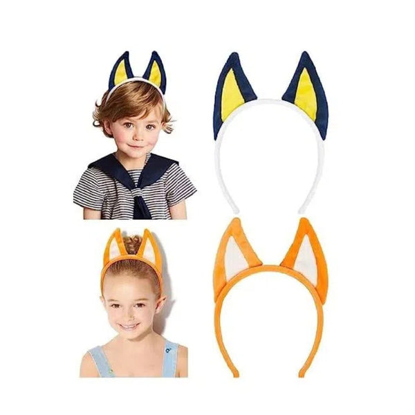 Boy wearing blue Bluey dog ears headband