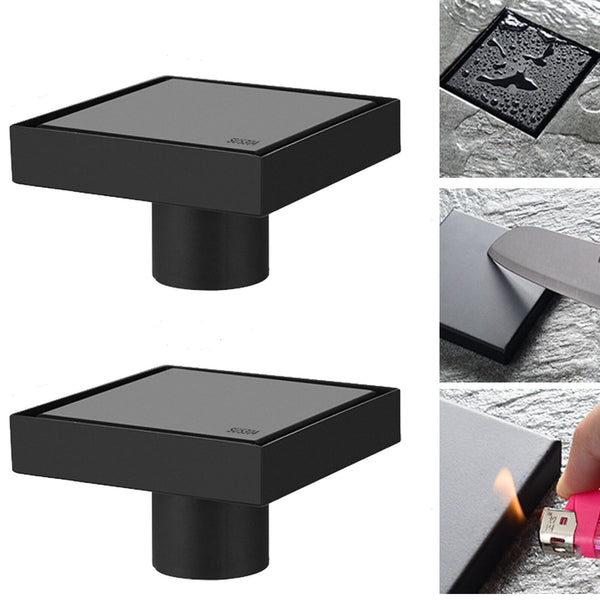 2X 100mm Tile Insert Square Smart Floor Grate Waste Drain Black Shower Bathroom