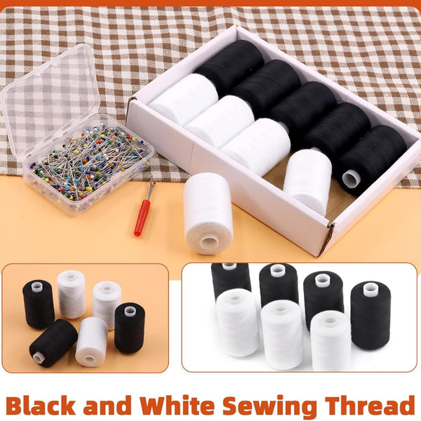 8pcs Sewing Thread Spools 500m | Black & White Polyester Thread for Sewing Machines