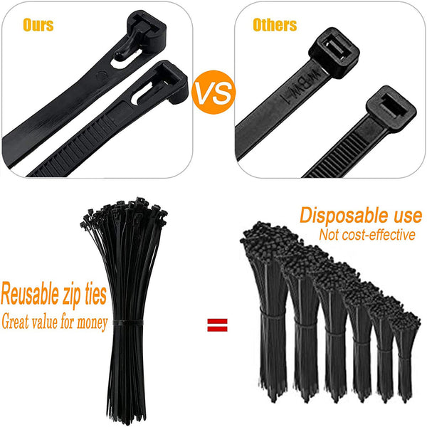 120pcs Black Cable Ties Zip Nylon Plastic Releasable Reusable Wraps Ratchet Wire