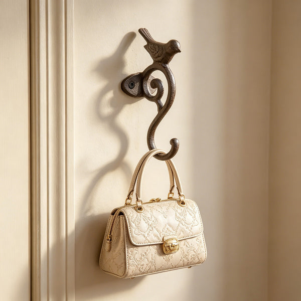 2PCS Vintage Cast Iron Wall Hooks Bird Design Coat Hat Towel Hanging Hooks