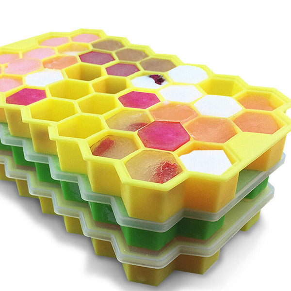 37 Slot Plastic + Lid Home Freezer Maker Silicone Ice Cube Tray Mould Kitchen