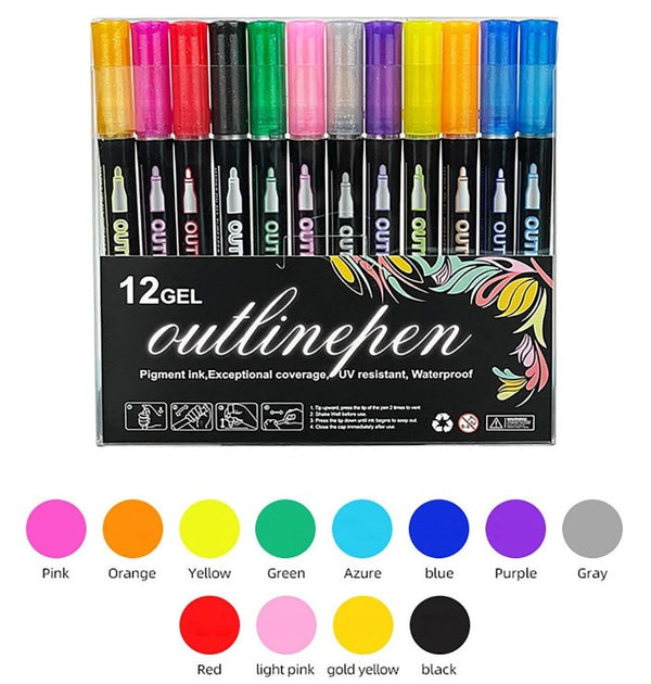 12/24/48PCS Graffiti Pen Xmas Gifts Metallic Outline Pens Coloring Lightstick