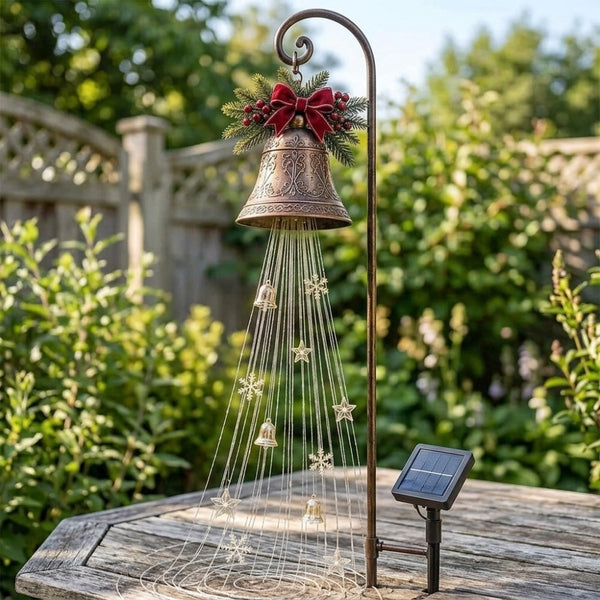 Solar Christmas Bell Waterfall Lights Outdoor Garden LED String Waterfall Decor