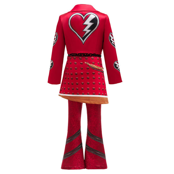 Back view of Descendants Red jacket with broken heart emblem