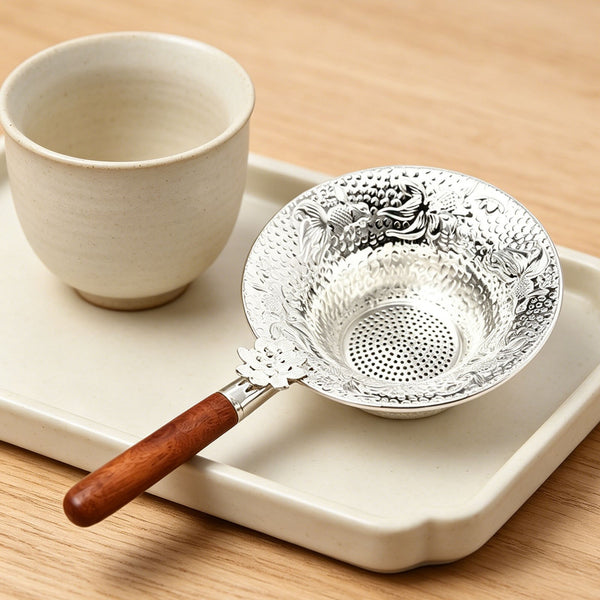 Silver-Plated Tea Strainer Wooden Handle Fine Mesh Loose Leaf Tea Filter