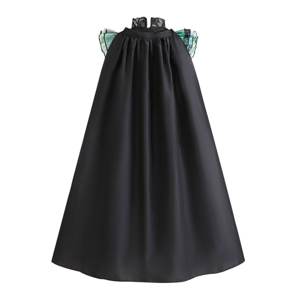 Black flowing cape for Wicked Elphaba witch costume on mannequin - Lets Party