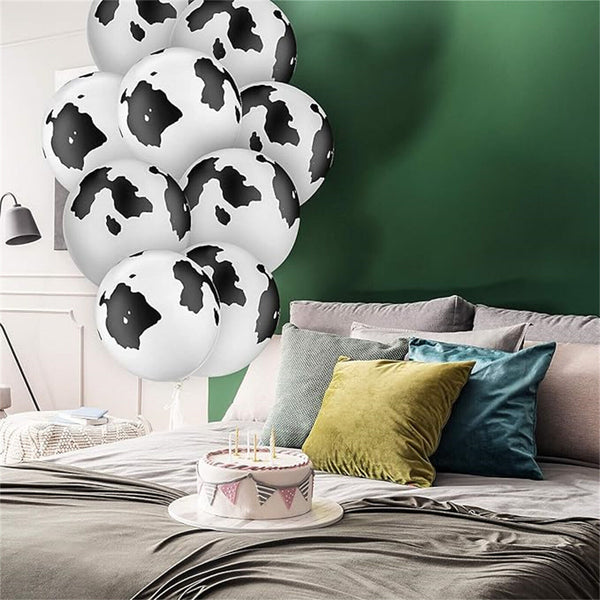 12PCS 30cm Cow Hide Print Latex Balloons Zoo Animal Country Holstein West Decor