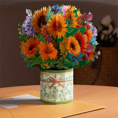 Giant Bouquet Mixed Flowers Pop-Up 3D Gift Card Sunflower Greeting Birthday Gift
