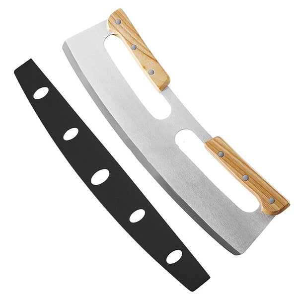2pcs Kitchen Stainless Steel Pizza Cutter Rocker Blade Slicer + Protective Cover