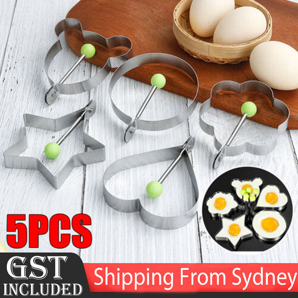 5X Fried Egg Mould Egg Rings Stainless Steel Metal Ring Pancake Frying Shape AUS