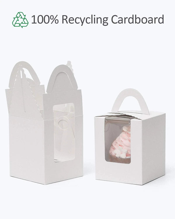 100pcs Cupcake Boxes with Clear Window | White Single Hole Muffin Gift Boxes
