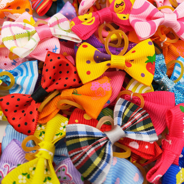 100PCS Pet Small Dog Hair Bows Rubber Bands Puppy Cat Grooming Accessory