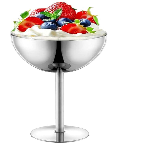 2PCS Stainless Steel Ice Cream Bowls Dessert Cups 300ml Serving Cups Silver