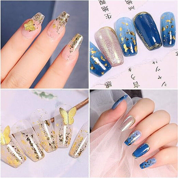 UP 24PCS Gold Silver Foil Flakes Leaf Wrap Nail Art Acrylic Gel Polish Nail Art