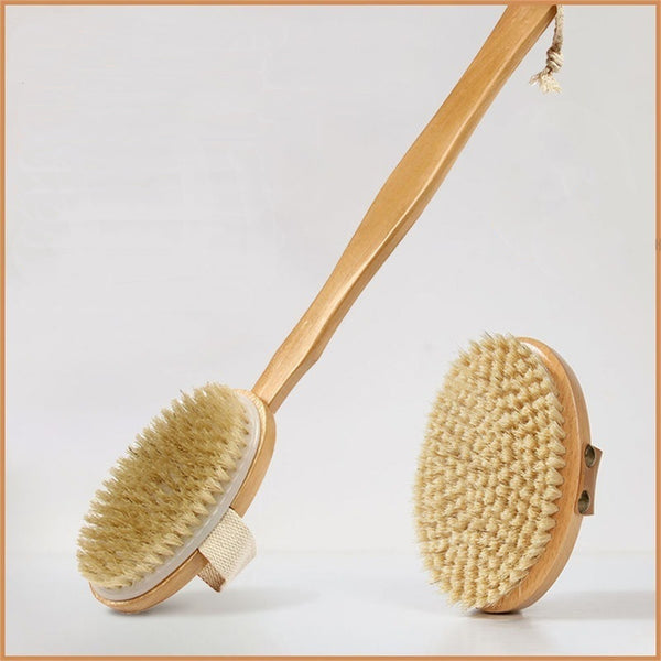 3PCS Long Handle Wooden Bath Brush Natural Bristle Back Scrubber Massager