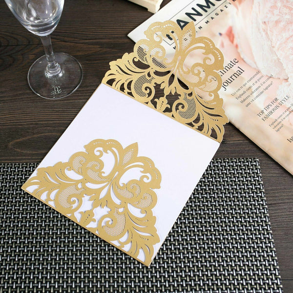 10pcs Laser Cut Wedding Invitations Pearl Card Pocket Envelope Invites 25 Style